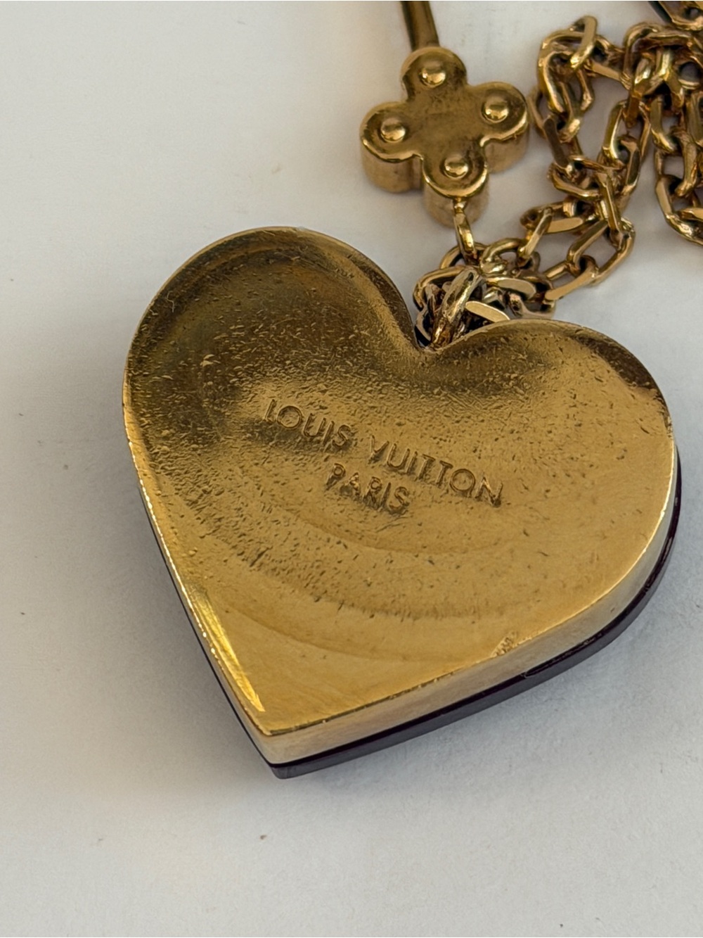 Louis Vuitton Gold Chain Necklace with Burgundy Heart Padlock - Picture 8 of 16